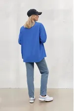 Kadın Mavi Oversize Uzun Basic Gömlek HZL22W-BD139001