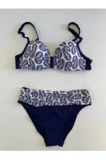 Ensemble bikini femme bleu marine et blanc à motifs ethniques HZL25S-LC213