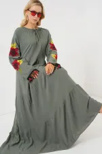 Robe longue brodée 2534 - Kaki