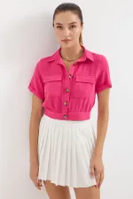 Veste courte d'été fuchsia à manches courtes et poches boutonnées pour femme HZL22S-BD106631