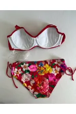 Women's Red Stone Embroidered Floral Patterned Bikini Set HZL25S-LC3368