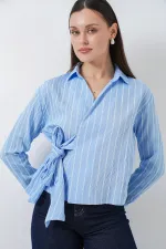 Women's Front Tie Striped Shirt 20362 - Blue