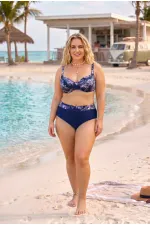 Women's Navy Blue Plus Size Baroque Pattern High Waist Shaping Bikini Set HZL26S-LC6138-2 Women's Navy Blue Plus Size Baroque Pattern High Waist Shaping Bikini Set HZL26S-LC6138-2