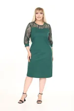 Kadın Zümrüt Yeşil Büyük Beden Flok Kol Elbise HZL26S-PR11161