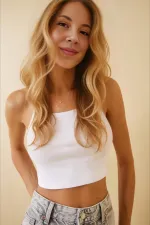 Kadın Beyaz İp Askılı Örme Büstiyer HZL24S-ZK12001