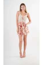 Kadın Sarı Önden İp Bağlamalı Ajurlu Model Saten Yüzeyli Mini Elbise HZL24S-YY250