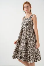 Women's Patterned Strappy Midi Dress 2577 - C. Brown