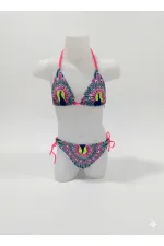 Ensemble bikini triangle à motif paon bleu pour filles, 6-14 ans HZL24S-LC9017