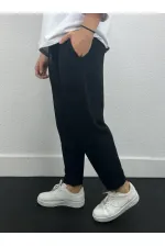 Erkek Siyah Beli İp Bağlamalı Düz Kesim Cepli Pantolon Eşofman Altı HZL24S-MXC8948-193