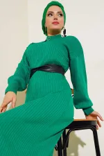 15900 Full-Length Modest Knit Dress - Green