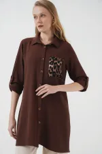 5851 Pocket Detail Shirt Tunic - Brown