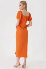 Kadın Oranj  Yırtmaçlı Yazlık Örme Elbise HZL23S-BD123961