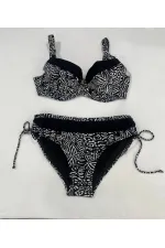 Ensemble bikini doublé grande taille à motifs noirs et blancs pour femme HZL25S-LC4006