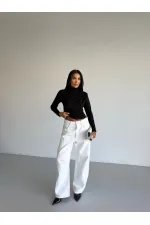 Kadın Siyah Uzun Kollu Drape Detaylı Boğazlı Sandy Bluz HZL25W-FRY123301