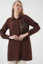 5851 Pocket Detail Shirt Tunic - Brown
