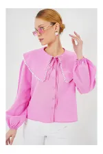 Kadın Pembe Bebe Yaka Düğmeli Şık Günlük Gömlek HZL26S-BD1203141