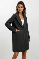 Kadın Antrasit Tek Düğmeli Çift Cepli Astarlı Şık Kaşe Kaban HZL23W-BD190851