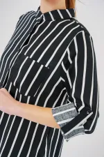Chemise rayée à manches longues pour femme 20283 - Noire