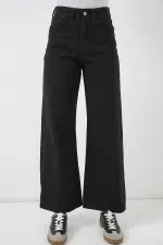Women's Wide Leg High Waist Palazzo Jeans 6656 - D. Black