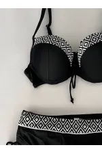 Kadın Siyah Etnik Desenli Bikini Takım HZL25S-LC2218