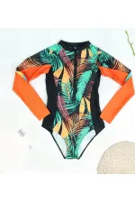Maillot de bain doublé bleu marine à motifs plumes multicolores pour femme HZL25S-LC908