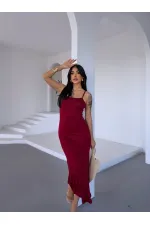 Kadın Bordo Ayarlanabilir Askılı Midi Boy Elbise HZL25S-FRY122921