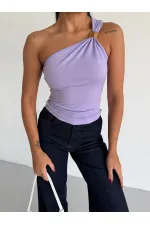 Kadın Lila Tek Omuz Gold Metal Detaylı Sandy Bluz HZL26S-FRY123821