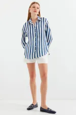 Chemise en satin légèrement drapée 3964 - Bleu marine foncé