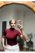 Kadın Bordo Büzgü Detay Yarım Kol Sandy Bluz HZL25S-FRY121741