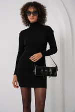 Robe en maille à col pêcheur 15797 - Noire