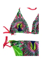 Girl Green Peacock Patterned 6-14 Years Triangle Bikini Set HZL24S-LC9017