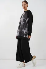 Women's Patterned Oversize Tunic and Pants Two-Piece Set 55462 - Black