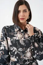 Kadın Kuşaklı Tesettür Elbise 2589 - Y.Siyah