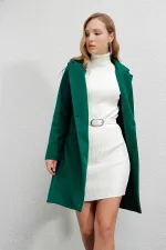 Kadın Zümrüt Yeşili Tek Düğmeli Çift Cepli Astarlı Şık Kaşe Kaban HZL23W-BD190851