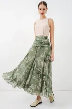 Jupe en mousseline à motifs pour femme 8057 - Vert foncé