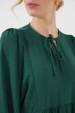 Women's Balloon Sleeve Long Hijab Dress 2464 - Emerald Green