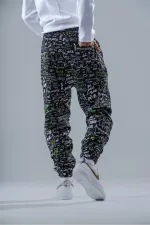 Pantalon de jogging ample pour homme, noir et vert, taille et jambes élastiques, HZL24S-MXC8989-6