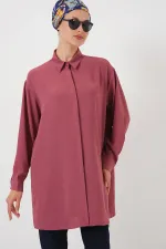 Kadın Uzun Gömlek Tunik 5945 - Gül Kurusu