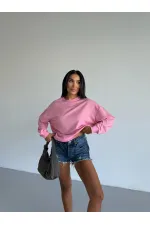 Women's Pink Crew Neck 2 Yarn Sweatshirt HZL25W-FRY123391