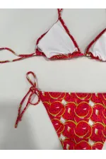 Ensemble bikini triangle dos nu à motif pastèque rouge pour femme HZL25S-LC5005