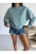 Women's Çağla Green Crew Neck 2 Thread Sweatshirt HZL25W-FRY123391