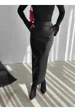 Kadın Siyah Arkadan Yırtmaçlı Fermuarlı Cepli Kalem Etek HZL25W-FRY122431