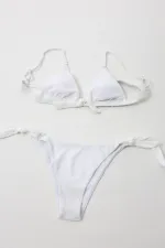 Kadın Beyaz İp Bağlamalı  Astarlı Üçgen Bikini Takım HZL24S-LC2228