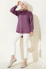 Chemise hijab lilas satinée pour femme HZL25W-BD139641