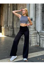 Kadın Siyah Yüksel Bel Kemer Detaylı İspanyol Paça Pantolon HZL25W-ZK11481