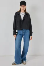 Trench-coat court ceinturé pour femme 5970 - Noir