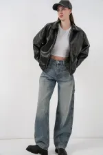 Veste oversize en similicuir pour femme 1049 - Noire