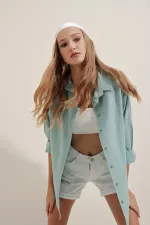 Chemise basique longue oversize 3900 - Vert turquoise