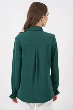 20223 Fırfırlı Uzun Kol Gömlek - Zümrüt Yeşili