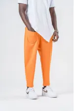 Men's Orange String-Tied Straight Cut Pocketed Trousers Sweatpants HZL24S-MXC8948-331